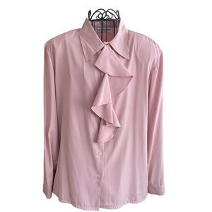 Vintage Alfred Dunner Pink Ruffle Long Sleeve Button Blouse Women Size 10